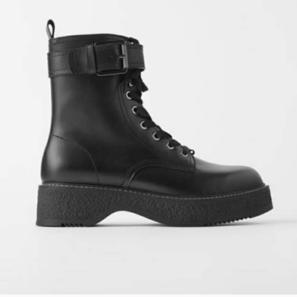 Zara Black Biker Combat Boots size 10 NWT - Picture 2 of 10